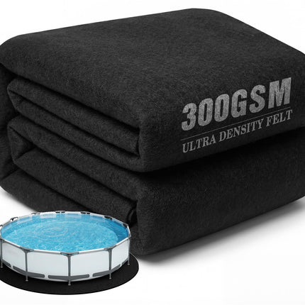 UIRWAY 10FT Round Pool Liner Pad for Above Ground Pool, [2026 New 300G/M² Thicker Heavy Duty] Black Seamless Pool Padding Underlayment for Pool Bottom, Prevent Punctures Weed Barrier Extend Liner Life