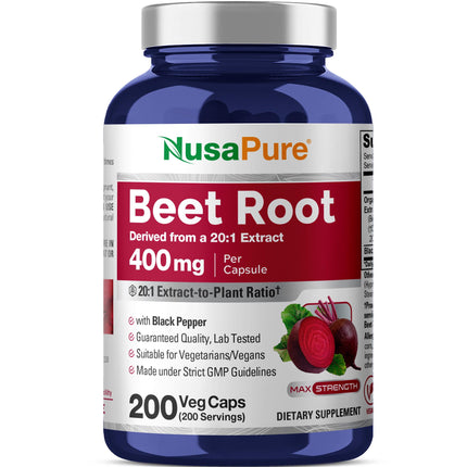 NusaPure Organic Beet Root, 400 mg, 200 Veg Capsules (Vegan, Non-GMO)