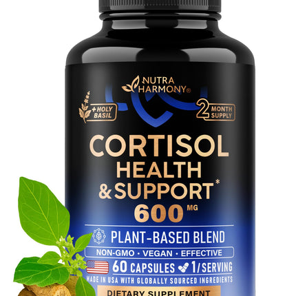 Cortisol Supplement for Women - Holy Basil | Ashwagandha | Rhodiola | L-Theanine - Plant-Based Hormone Balance - Mood, Focus & Sleep Support - Made in USA - Vegan, Non-GMO - 60 Capsules for 2 Months