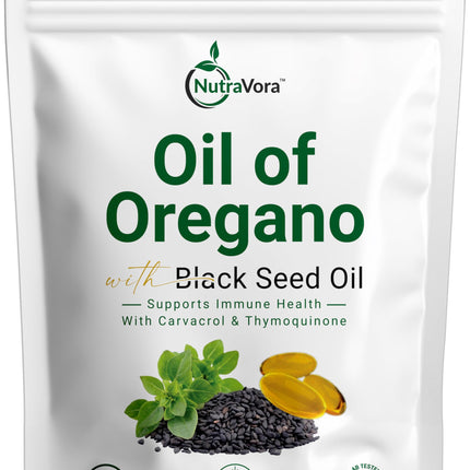 NutraVora Oil of Oregano with Black Seed Oil Capsules – Natural Immune & Respiratory Support Supplement – High Potency with Carvacrol & Thymoquinone – Non-GMO, Gluten-Free, Lab Tested – 300 Softgels