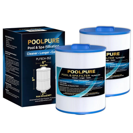 POOLPURE 6CH-352 Hot Tub Filter Replaces Artesian Spas 06-0014-12, Master Spas PMA-R1, X268546, PAS40-F2M, Unicel 6CH-352, Filbur FC-0312, AK-90131, 40 Sq. Ft Spa Filter Cartridge, 2 Pack