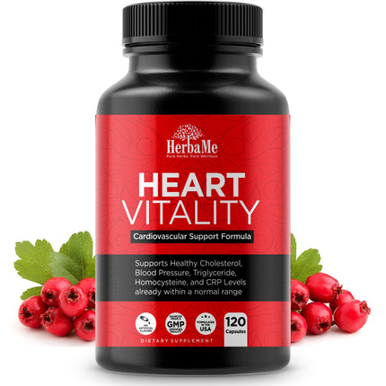 HerbaMe Heart Support Supplement for Men & Women, Daily Heart Wellness & Circulation Support, Supports Cardiovascular Wellness & Vascular Function with L-Arginine, Citrulline & CoQ10, 120 Capsules