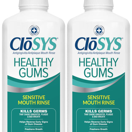 CloSYS Healthy Gums Mouthwash 32 Fl Oz, Pack of 2, Antiplaque, Anti-Gingivitis Mouthwash, Non-Burning, Non-Irritating