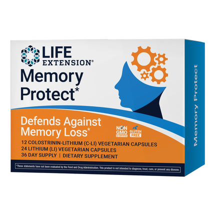 Life Extension Memory Protect, Lithium, colostrinin Milk peptides, Memory and Cognitive Health Support, Gluten-Free, Non-GMO, 12 colostrinin-Lithium (C-Li) Capsules, 24 Lithium (Li) Capsules