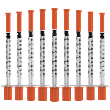 U-100 Disposable Syringes with Needle,1ml/cc,30G 5/16"(8mm) Needle,Individually Wrapped–50 Pack| Lab Supplies
