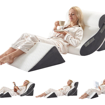4PCS Orthopedic Bed Wedge Pillow Set for Sleeping, Post Surgery Foam Support Pillows for Back, Neck and Leg Pain Relief, Adjustable Triangle Pillow – Acid Reflux, GERD & Snoring Recovery, White Grey