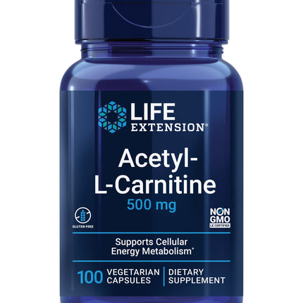 Life Extension Acetyl-L-Carnitine, Acetyl-L-Carnitine, Vitamin C, Brain, Mood & Nerve Health, Cellular Energy, 3-Month Supply, Gluten-Free, Non-GMO, Vegetarian, 100 Capsules