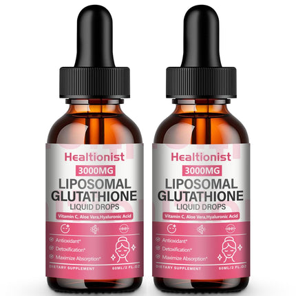 Healtionist 2 Pack 3000mg Liposomal Glutathione Liquid Drops with Vitamin C, 98% Absorption, Glutathione Liposomal Supplement, Powerful Antioxidant Complex for Immune System, Liver, 4 Fl Oz per Bottle
