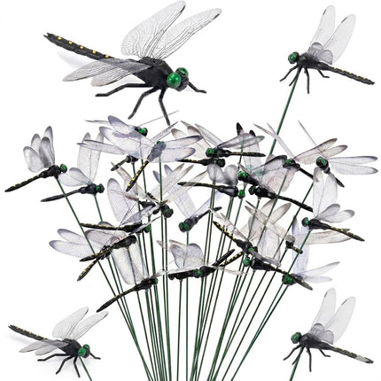 IANMINJ 20 Pcs Black Dragonfly Decorative Stakes, Dragonfly Clip,Fake Dragonflies, Humming Bird Stakes Fake, Plastics Dragonfly for Hat Indoor Outdoor Yard Balcony Plant Flower Pot Decor