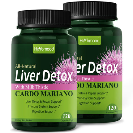 Herdmood Silymarin Milk Thistle Liver Detox Capsules for Fatty Liver, Alcachofa y Cardo Mariano con Silimarina para el Higado Graso, Liver Cleanse Detox & Repair Formula w/Artichoke Extract. 240Count