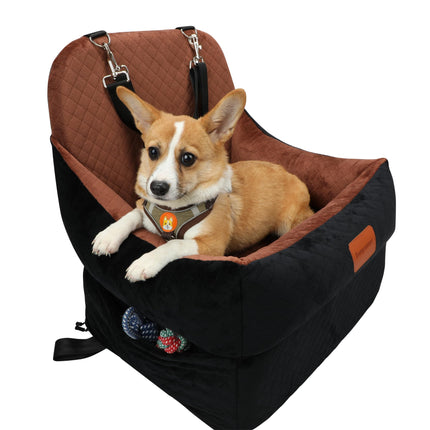 Dog Booster Car Seat for Small/Medium Dogs up to 30 lbs,Interior 7 Inches Elevated Pet Booster Seat,Ultra Soft Fabric and Memory Foam Car Dog Bed,Safety,Comfy,Fully Detachable Washable(H-Black/Brown)