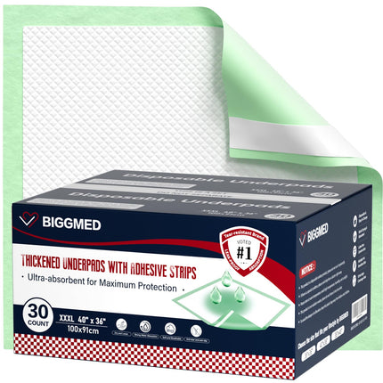 Extra Large Bed Pads with Adhesive Strips 40'' X 36'' Disposable Underpads for Incontinence (30 Pads) Ultra-Absorbent & Leak-Proof Chucks Pads for Adults, Elderly and Kids