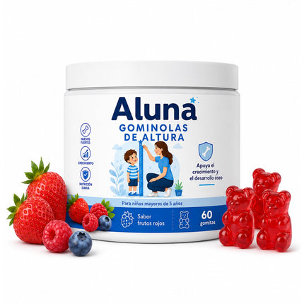 Aluna Gomitas De Crecimiento De Altura, Growth Gummies, Red Berry Flavor, Vitaminas, 60 Gummies