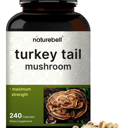 NatureBell Turkey Tail Mushroom Extract Capsules, 600mg Per Serving, 240 Count