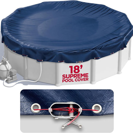18 ft Round Pool Cover for Above Ground Pools, Above Ground Pool Cover, Swimming Pool Cover, Winter Pool Cover, Keeps Out Debris, Cold and UV Resistant, Supreme Mesh, Navy Blue
