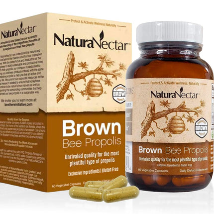 NaturaNectar - Brown Bee Propolis - NSF Contents Certified - Premium Brazilian Propolis - Gluten-Free Supplement with Flavonoids, FLAV-B and PWE - Naturally Sourced Through Ethical Beekeeping (60pcs.)