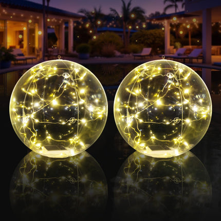 Askyli Floating Pool Lights, Warm White LED Solar Pool Lights that Float, IP68 Waterproof Light up Pool Balls, 15" Inflatable Floating Light for Pools Party Wedding Pool Decor (2Piece)