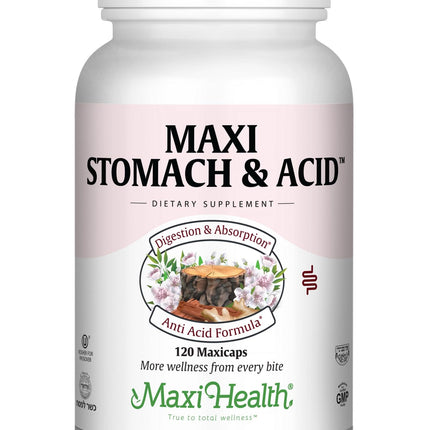 Maxi Health Stomach Soothe – Full Spectrum Acid Soothe Formula for Occasional Digestive Concerns & Stomach Comfort – Made with Slippery Elm Bark Powder – Kosher, 120 Capsules