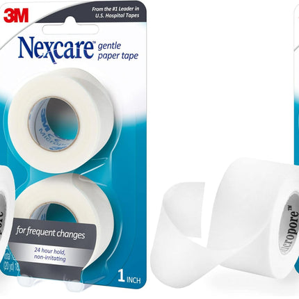 Nexcare Gentle Paper Tape, Medical Paper Tape, Secures Dressings and Lifts Away Gently - 1 in x 10 Yds, 2 Rolls of Tape (Pack of 4)