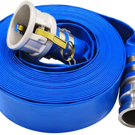 2" x 50' Blue PVC Backwash Hose with Camlock C and E Fittings, Heavy Duty Discharge Hose, Durable Reinforced Pool Drain Hose for Swimming Pools