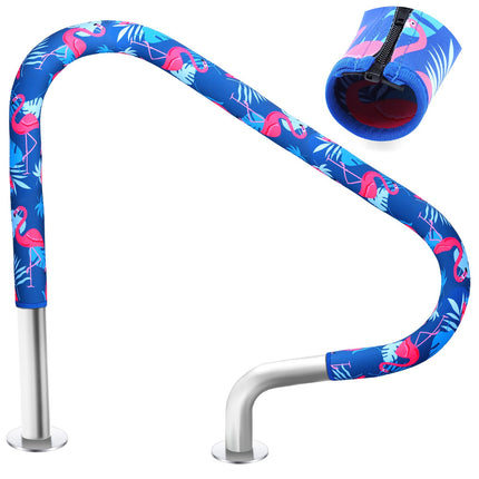 Junkin Pool Handrail Cover 10 ft Swimming Pool Ladder Hand Rail Cover with Zippers Slip Resistant Railing Flamingo Blue Rail Grip for Inground Pools Swimming Hand Railing