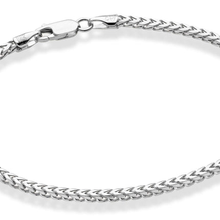 Miabella Solid 925 Sterling Silver Italian 2.5mm Franco Square Box Link Chain Bracelet for Men Women, Made in Italy (Length 8 Inches)