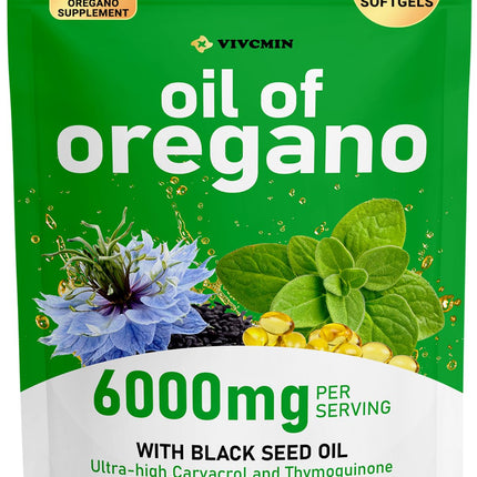 vivcmin Oregano Oil, 300 Softgels, 150 Days Supply - 6000mg Oil of Oregano with Black Seed Oil for Immune & Digestive Support, aceite de Oregano with High Carvacrol & Thymoquinone, Non-GMO