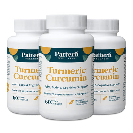Pattern Wellness Turmeric Curcumin – 95% Curcuminoids with BioPerine® Black Pepper – Supports Joint, Cognitive & Immune Health – Non-GMO, Gluten Free – 180 Capsules