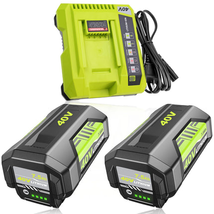 2Pack High Capacity 7500mAh OP40261 Replacement for Ryobi 40V Battery Lithium and OP401 Charger Compatible with Ryobi 40 Volt Battery OP4050 OP4040 OP40401 OP40201 OP40601 Cordless Power Tools