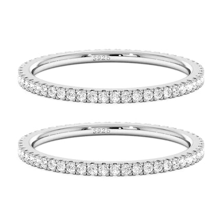 VISDIV 2mm 925 Sterling Silver Rings Gold Engagement Wedding Bands Eternity Cubic Zirconia Simulated Diamond 2pairs Stackable Ring for Women Size 5-10