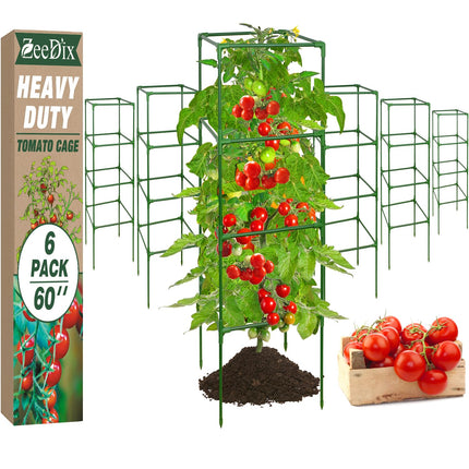 ZeeDix 6 Pack 60 Inch Heavy Duty Tomato Cages for Garden with Clips