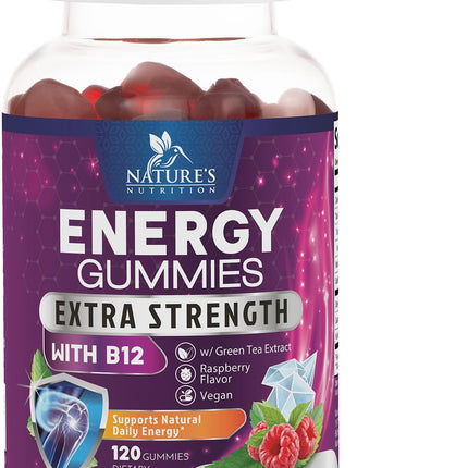 Energy Gummies - Vitamin B12 1000 mcg Per Serving - Daily Energy Chews with Natural Caffeine from Green Tea, Berry Flavored B12 Gummy Exercise Supplement for Running Cycling & Sports - 120 Gummies