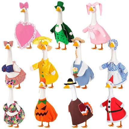 Silicherry 11 Set Holiday Porch Goose Outfits All Seasons Goose Clothes Umbrella Easter Statue Costume for Patio Lawn Outdoor(23",Cool)
