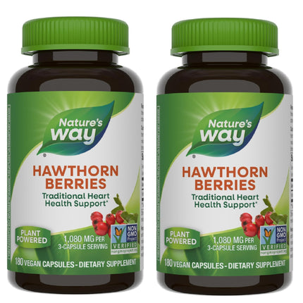 Nature's Way Herbal Hawthorn Berries, Traditional Heart Health Support*, 180 Vegan Capsules (Packaging May Vary) - 2 Pack