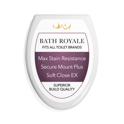 Bath Royale Slow Close Toilet Seat BR501-00 White Elongated, Stain-Resistant and Easy to Keep Clean, Heavy Duty Fits All Toilet Brands, Executive Series