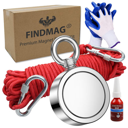 FINDMAG 1000 LBS Fishing Magnet Kit, 2.95 Inch Double Sided Strong Magnet