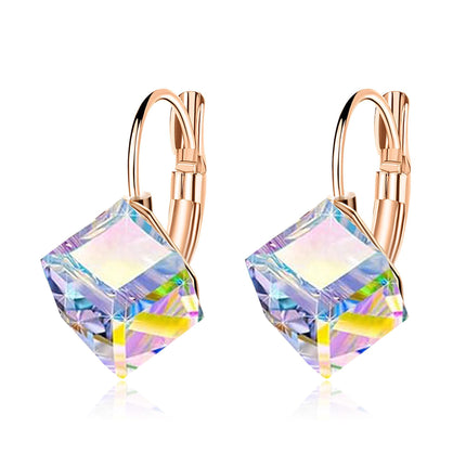 EVEVIC Austrian Crystal Cube Drop Leverback Earrings for Women