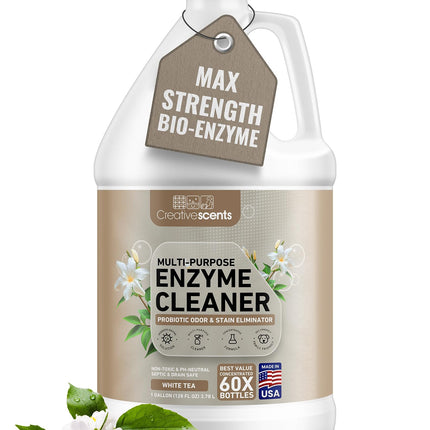 Creative Scents Multipurpose Enzyme Cleaner & Odor Remover | Super Concentrated for Floor, Carpet, Drain | Pet Urine Odor Eliminator | Enzyme Cleaner for Cat Urine & Dog Poop | 1 Gallon - White Tea
