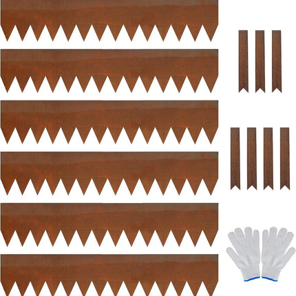 Worth Garden 6 Pack Cor-Ten Steel Landscape Edging w/Rust Patina Finish - 40" L x 8" H Strips - Hammer-in 14-Gauge Metal Corten Edging Border w/ 7 Clips & Gloves - Edge for Lawn Yard (20Ft Total)