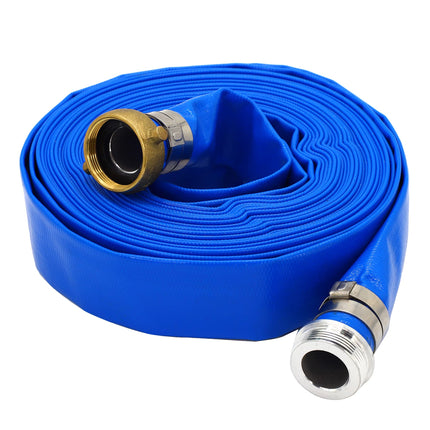 DAVCO 1" ID x 100 ft Pool Backwash Hose, Heavy Duty Reinforced Blue PVC Lay Flat Water Discharge Pump Hoses For Swimming Drain Pools and Clean Filters, With Aluminum Pin Lug Fittings