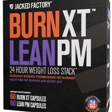 Jacked Factory Burn-XT + Lean-PM Kit - 24-Hour Weightloss Stack w/Clinically Studied Thermogenic Fat Burner & Nighttime Weight Loss Sleep Aid - 60 Count, 2 Pack