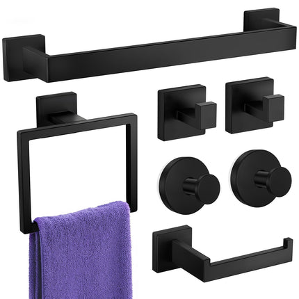 UPRONE Bathroom Hardware Accessories Set: Bath Towel Bar Set, Towel Racks for Bathroom Wall Mounted, SUS304 Stainless Steel (Matte Black, 7-Pieces)