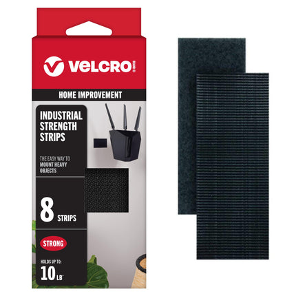 VELCRO Brand Heavy Duty Fasteners, Black, 4 x 2 in Strips, 8 Sets