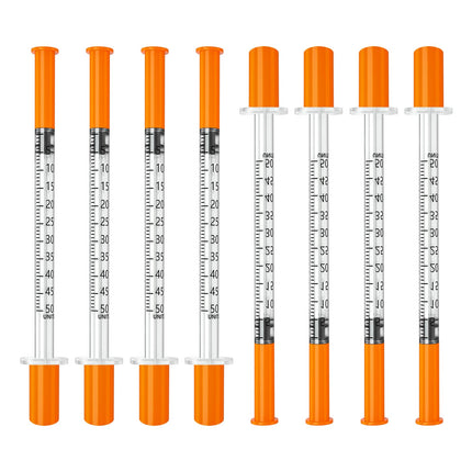 jeringas con agujas para inyectar, 0.5mL 31G 5/16" (8mm) jeringas de insulina, Individually Wrapped, 100 Pack