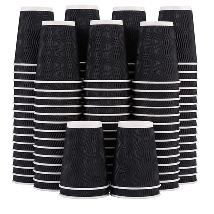 Lamosi 12 oz Disposable Coffee Cups - 120 Pack, Insulated Corrugated Paper Cups 12 oz, Kraft Ripple Wall Cups for Hot Beverage or Cold Drinks Office/Home/Party/Travel/Cafe (Black)