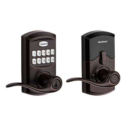 Kwikset SmartCode 917 Keypad Keyless Entry Traditional Residential Electronic Lever Deadbolt Alternative with Tustin Door Lever and SmartKey Security, Venetian Bronze