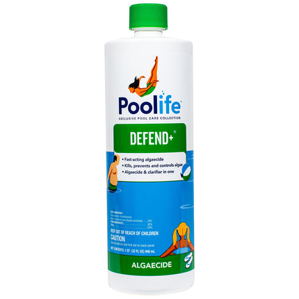 Poolife Defend Plus Pool Algaecide - Dual Action Formula with Algae Pool Treatment & Clarifier for Pool Water, Controls Green, Black, & Yellow Algae, Non-Foaming Solution - 1 Quart