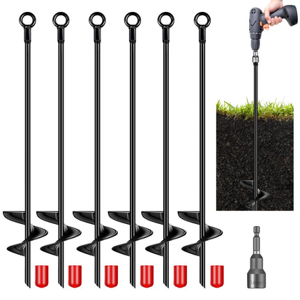 6 Pcs 30 Inch Auger Earth Anchor Shed Anchor Kit Spiral Blade Heavy Duty Shed Anchors Wind Stakes for Trailer, Shelters, Tents, Canopies, Trapping, Swing Sets