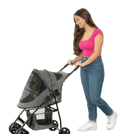 Pet Gear Happy Trails Lite Pet Stroller for Cats/Dogs, Zipper Entry, Easy Fold with Removable Liner, Safety Tether, Storage Basket