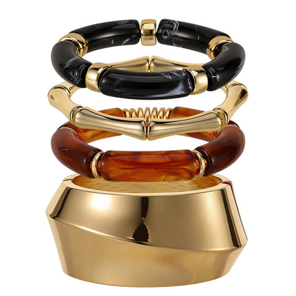 JATEBI 4 Pcs Chunky Acrylic Bangle Bracelets for Women (Black)